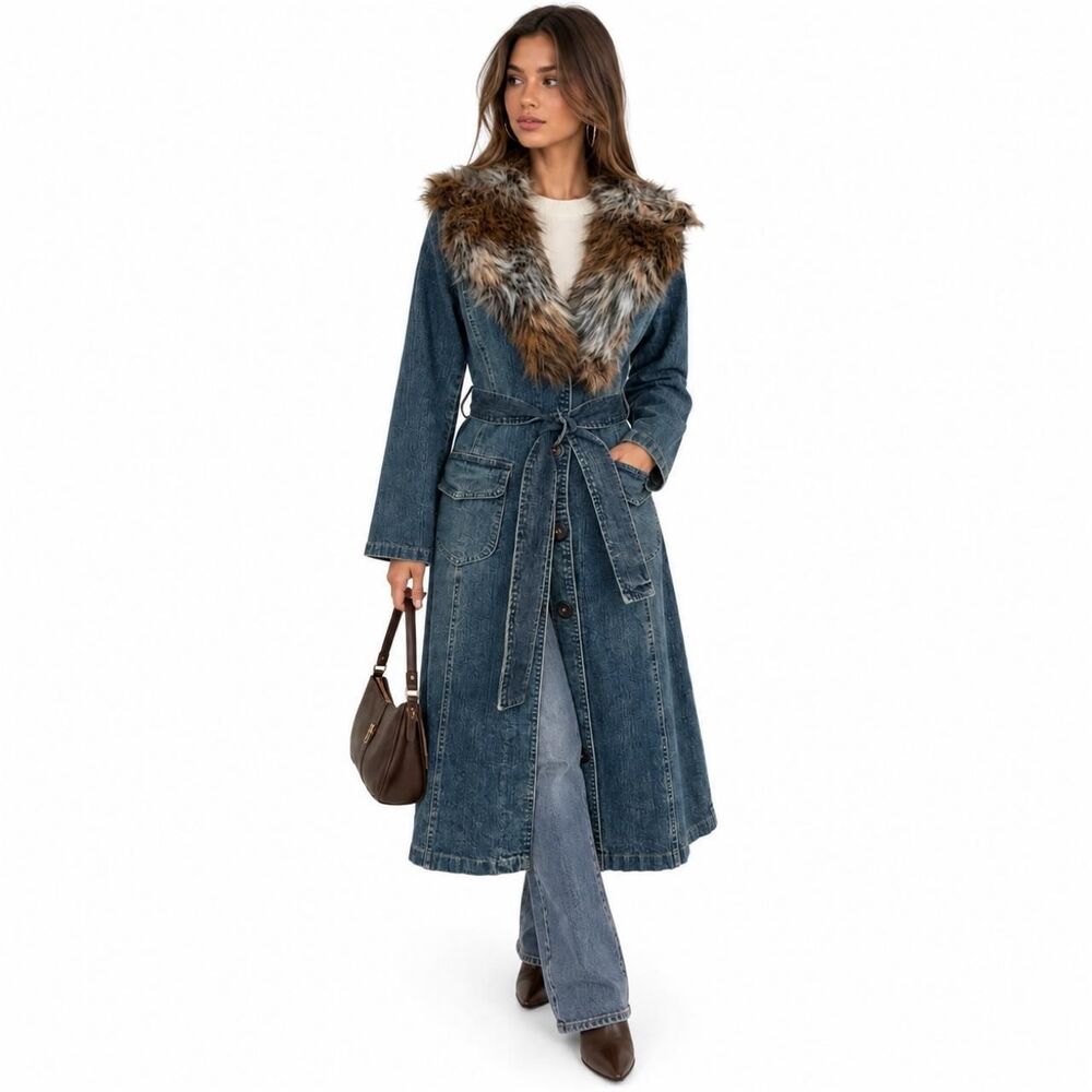Vintage 90s/Y2K Forever 21 Faux Fur Penny Lane Denim Jacket L